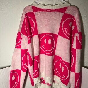 Altar'd State Pink and White Smiley Sweater